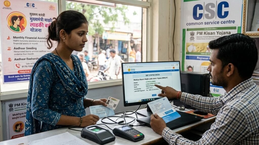 Ladki Bahin bank aadhaar link dbt status check 2026